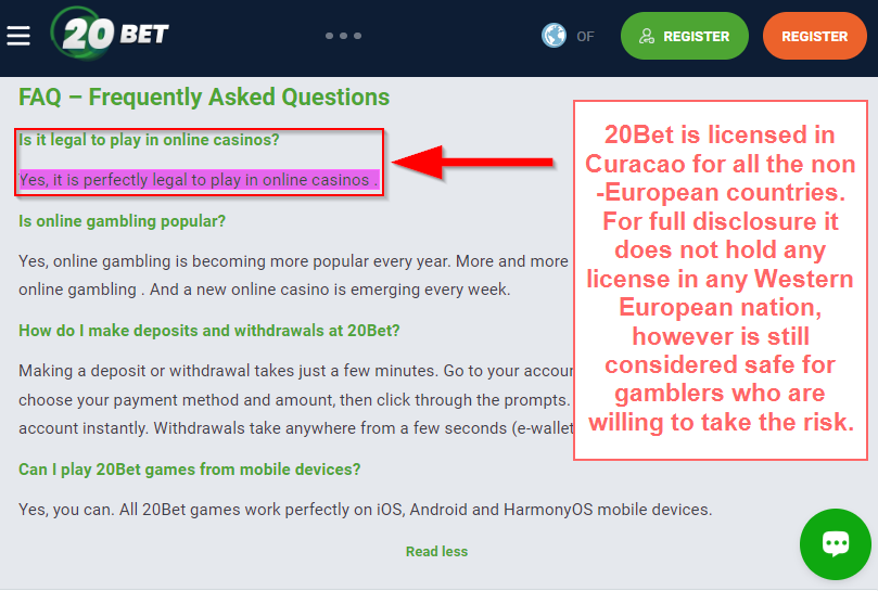20Bet is licensed in Curacao, not in Germany, Brazil and Turkey.