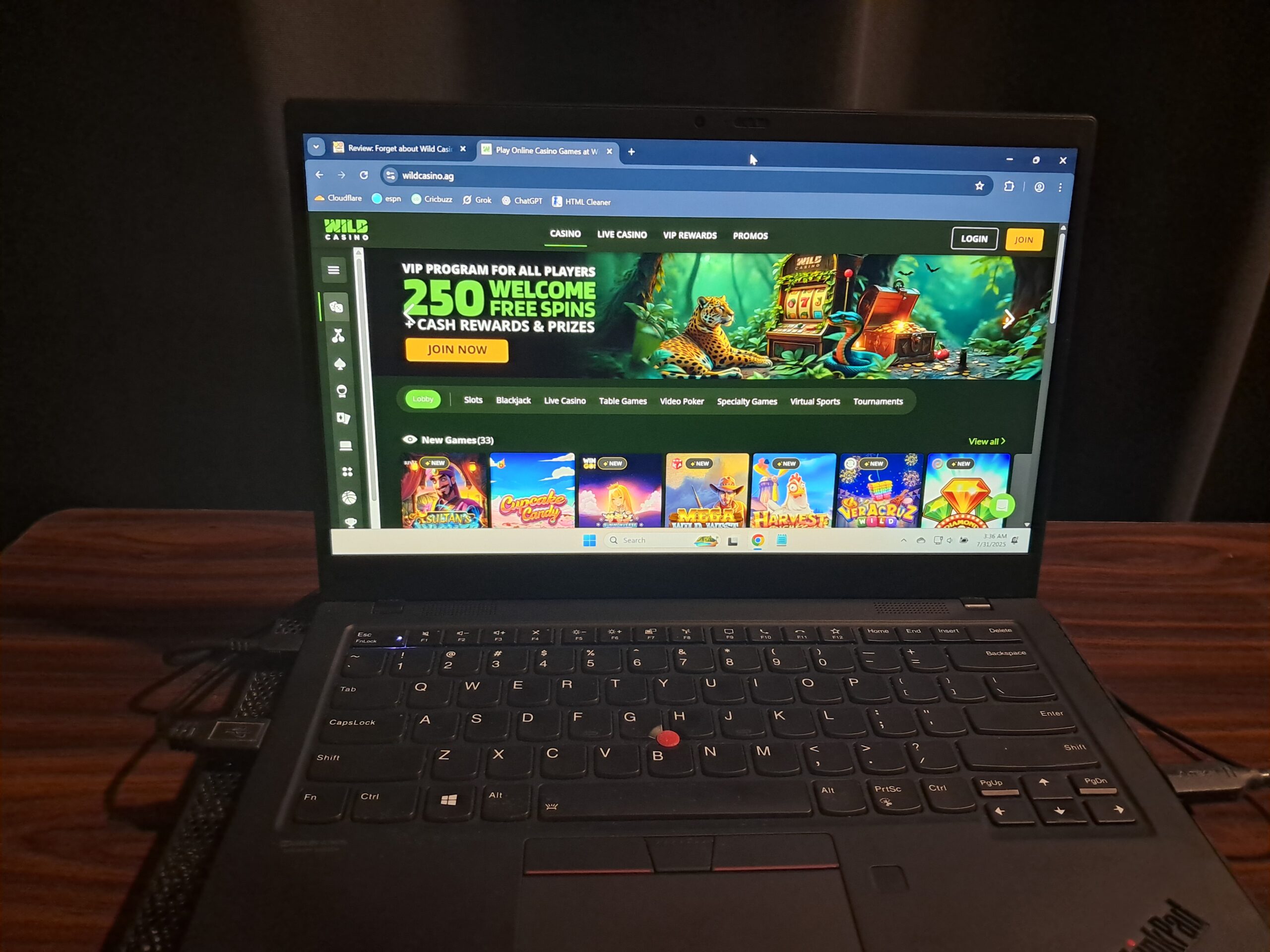 picture of how wild casino home page looks like on a laptop